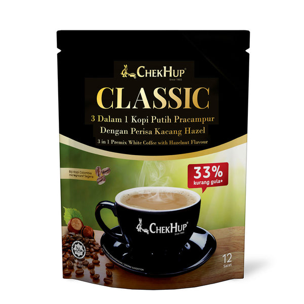 Chek Hup Classic 3 in 1 Premix White Coffee with Hazelnut Flavour 12pcs