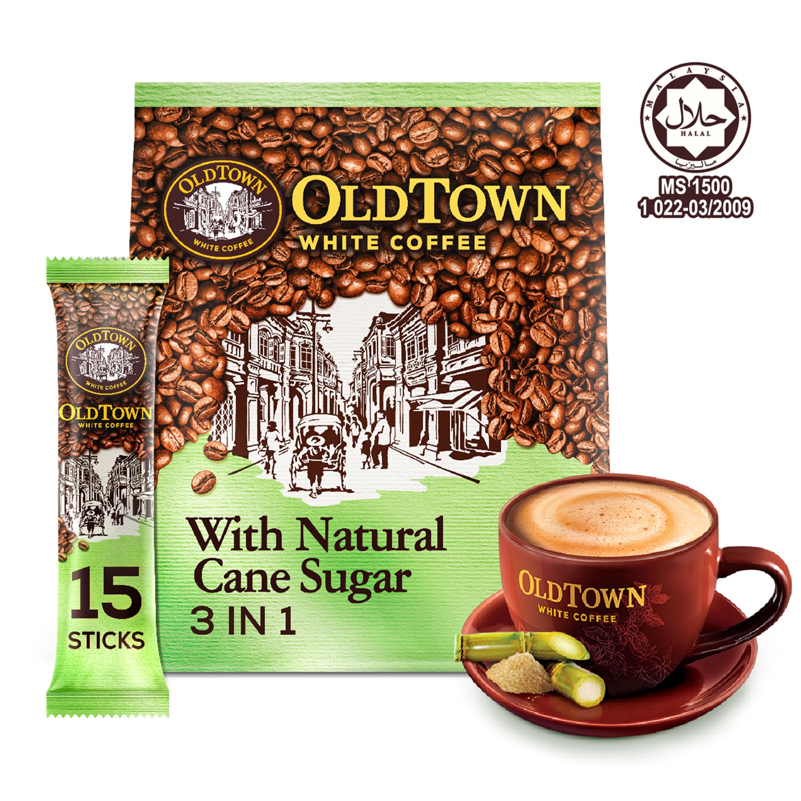 Old Town Cane Sugar Instant 3in1 Premix White Coffee 36g x 15