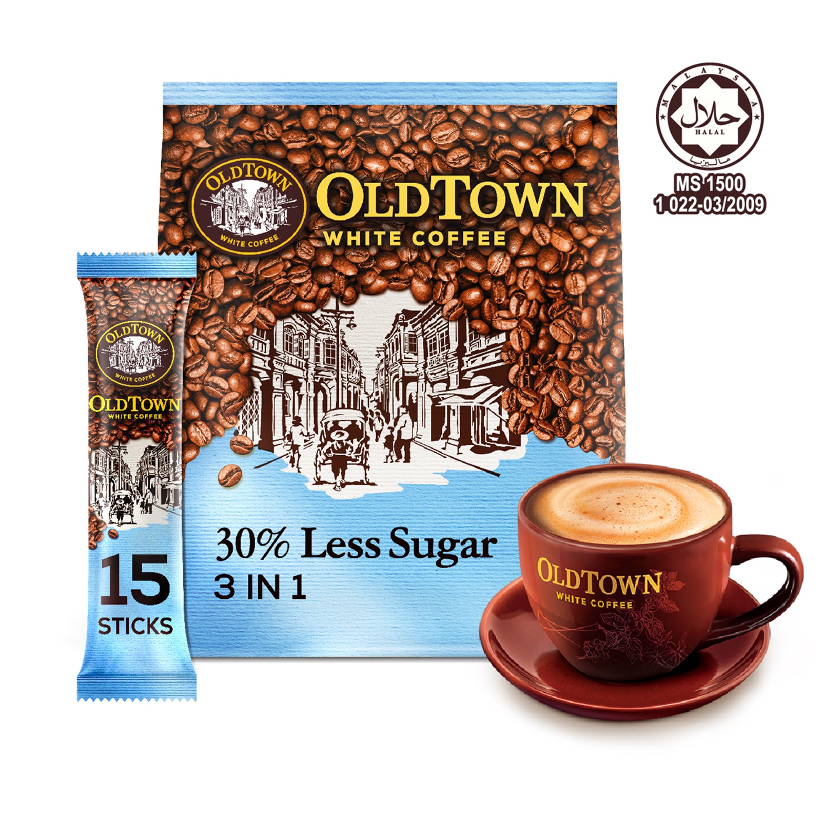 Old Town Less Sugar Instant 3 in 1 Premix White Coffee 31.6g x 15