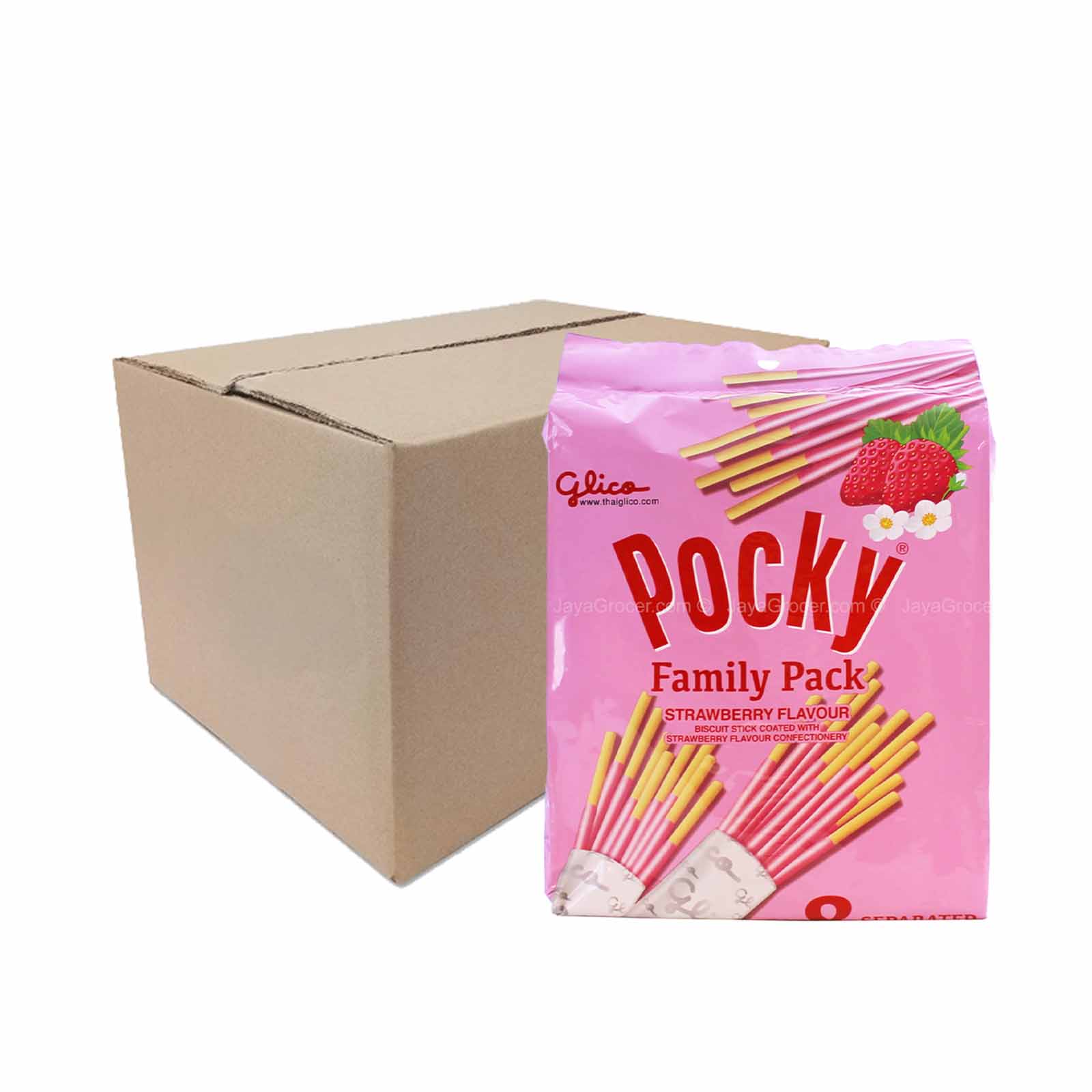Glico Pocky Biscuit Stick Family Pack Strawberry Flavour 21g x 8
