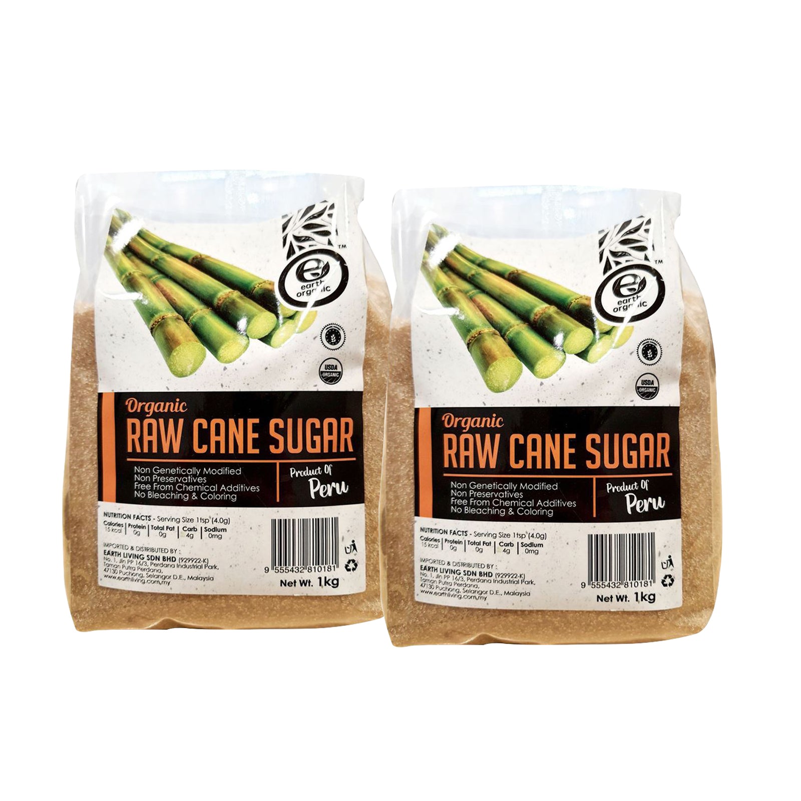 EARTH LIVING ORGN RAW CANE SUGAR 1KG