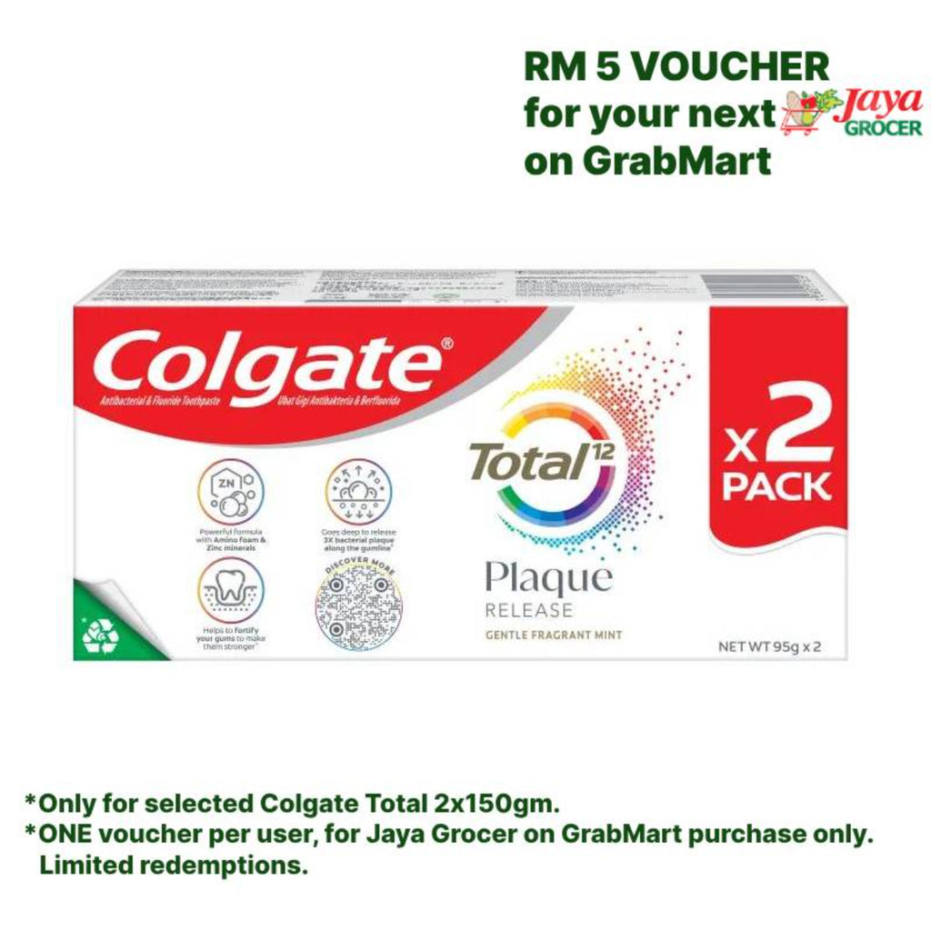 Colgate Total Plaque Realase Gentle Fragrant Mint Toothpaste 95g x 2