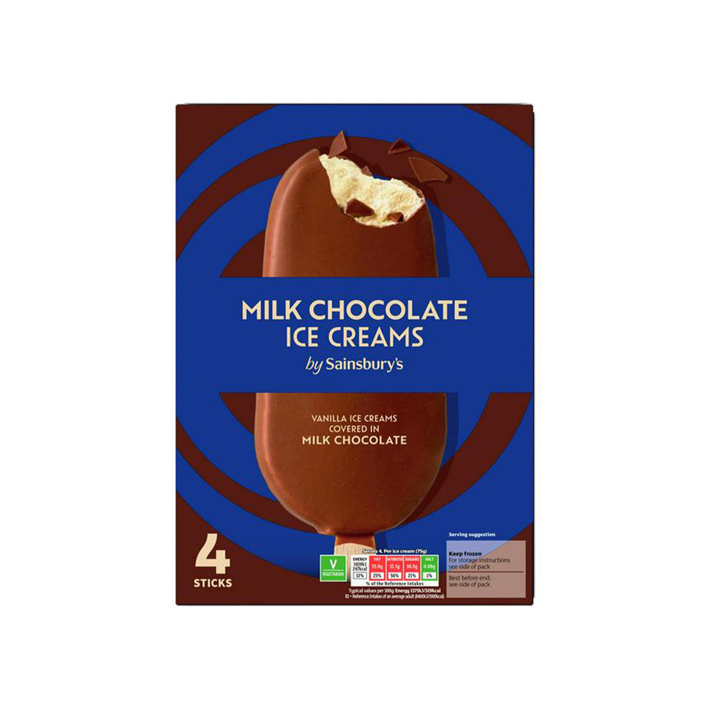 Sainsbury's Milk Chocolate and Almond Ice Cream Sticks 110ml x 4