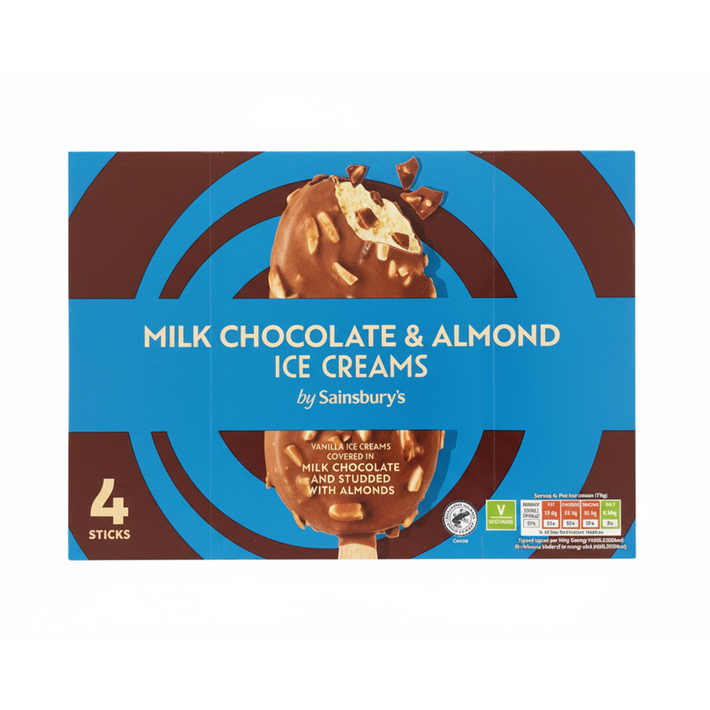 Sainsbury's Milk Chocolate and Almond Ice Cream Sticks 110ml x 4