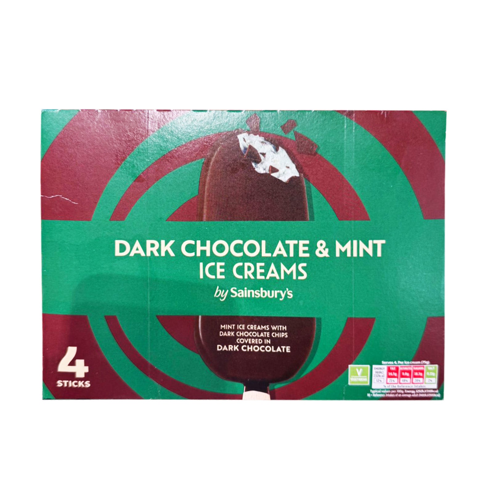 Sainsbury's Dark Chocolate and Mint Indulgence Ice Cream Sticks 110ml x 4