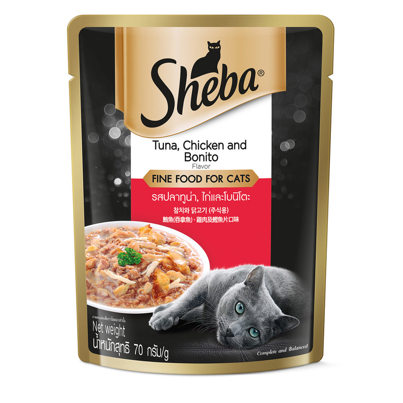 Sheba Pouch Tuna and Chicken with Bonito Flake Flavour Wet Cat Food 70g
