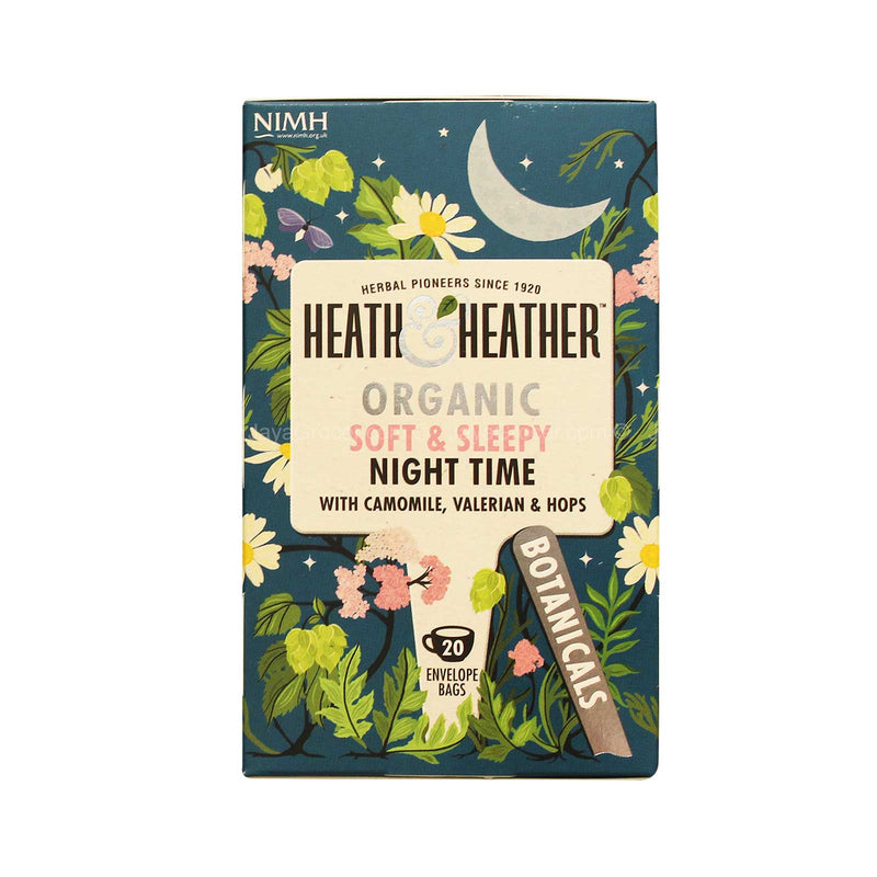Heath & Heather Organic Soft And Sleepy Night Time Tea with Camomile, Valerian and Hops 40g