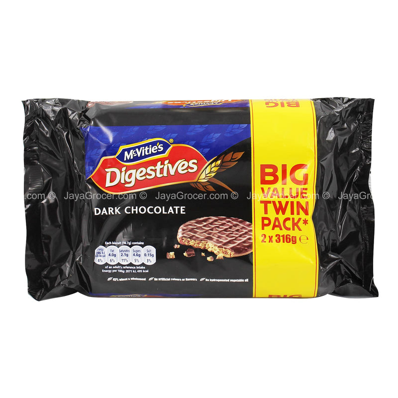 McVities Digestives Dark Chocolate (Twin Pack) 316g x 2