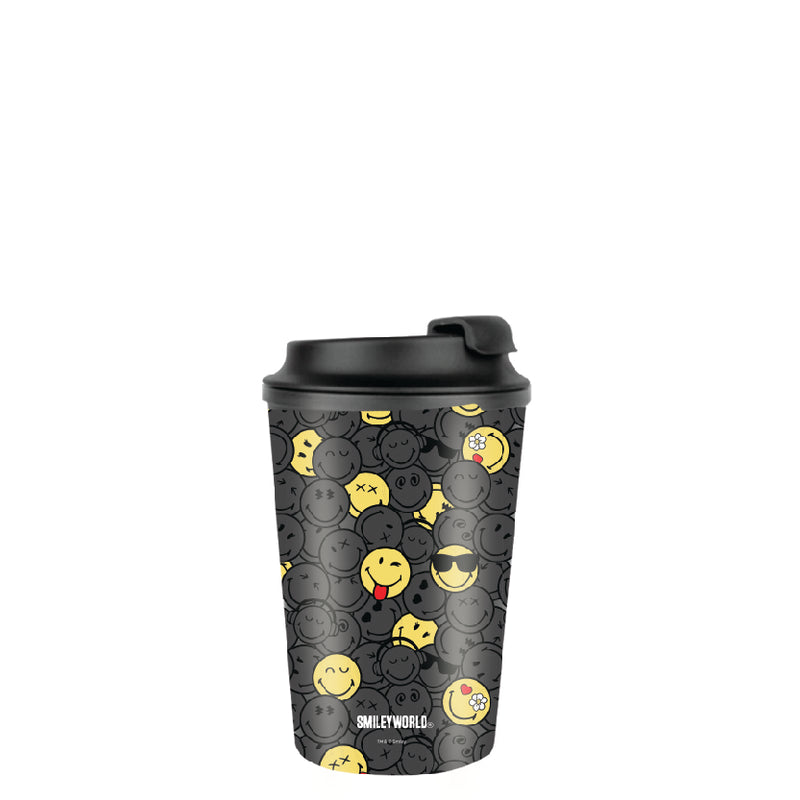 Smiley Stainless Steel Coffee Mug (Black) 380ml 1unit